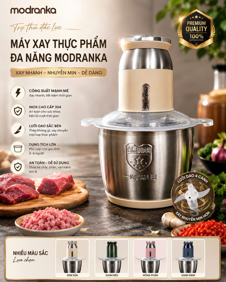 Máy xay thực phẩm đa năng – công suất mạnh mẽ, inox cao cấp 304, lưỡi dao sắc bén, nhiều màu lựa chọn