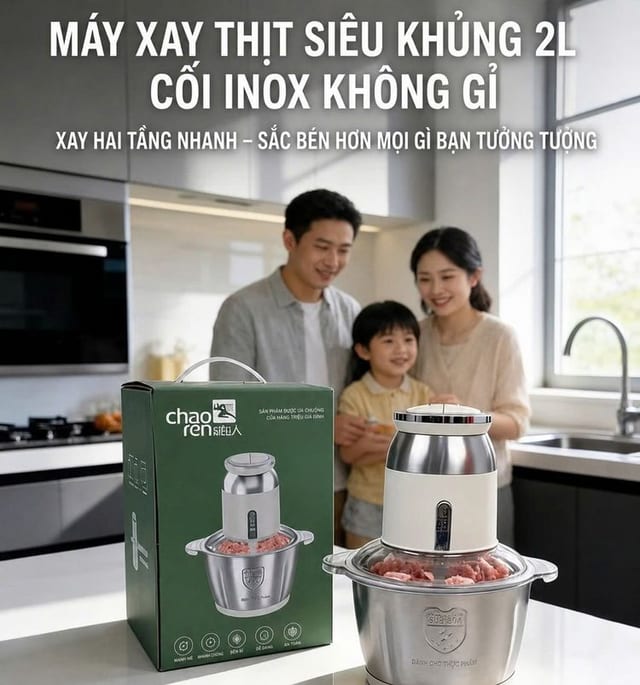 Máy xay thịt đa năng Chaoren với cối thủy tinh 2L